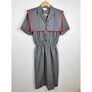 Vintage 80s Jody California Railroad Stripe Sailor Collar Dress - Measures 8/Med